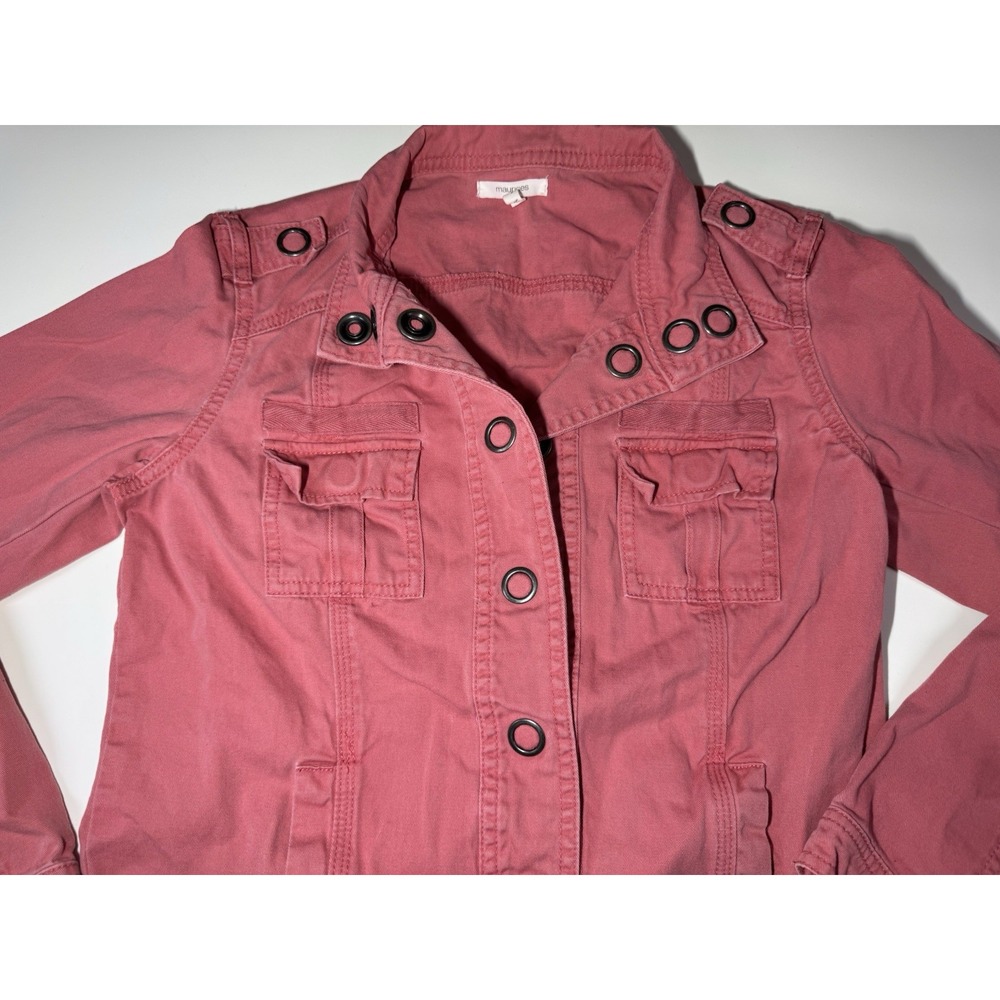 Maurices Pink Lightweight Snap Button Front Biker Military Jacket Womans Size XS - Picture 2 of 9